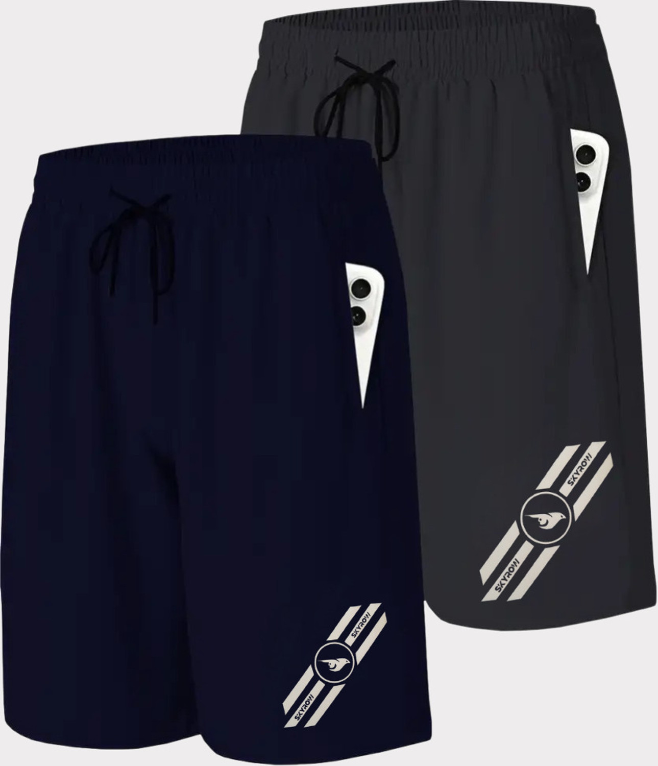 Image of EZCLOTHING Pack of 2 Solid Men Black, Grey Casual Shorts, Baggy Shorts, Regular Shorts