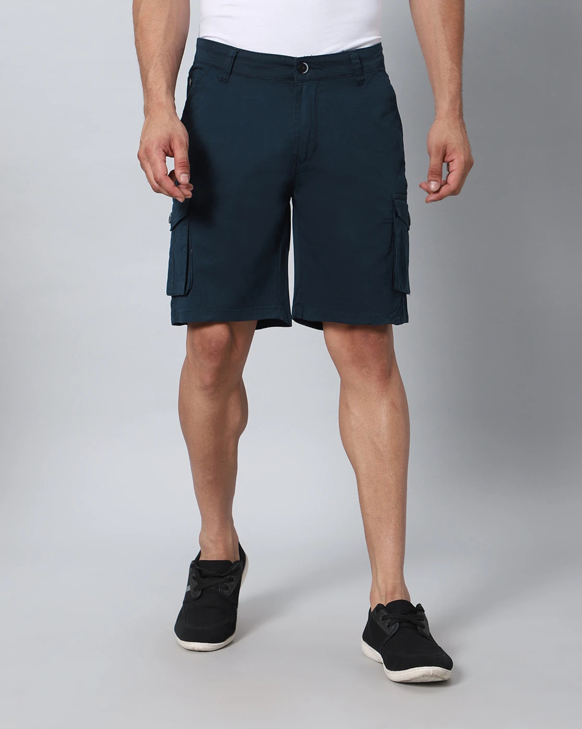 Image of TYRELL Solid Men Grey Cargo Shorts