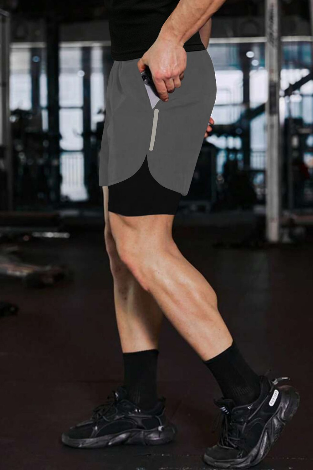 Image of CULISH Color Block Men Dark Grey Sports Shorts