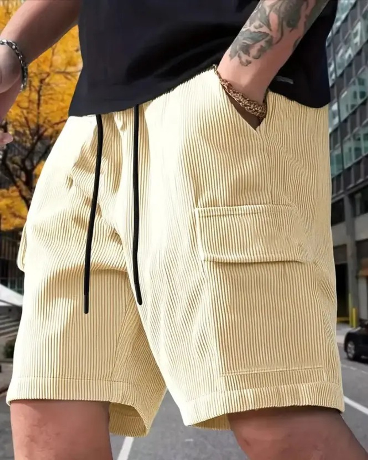 Image of STRLNG Self Design Men Beige, Blue Cargo Shorts