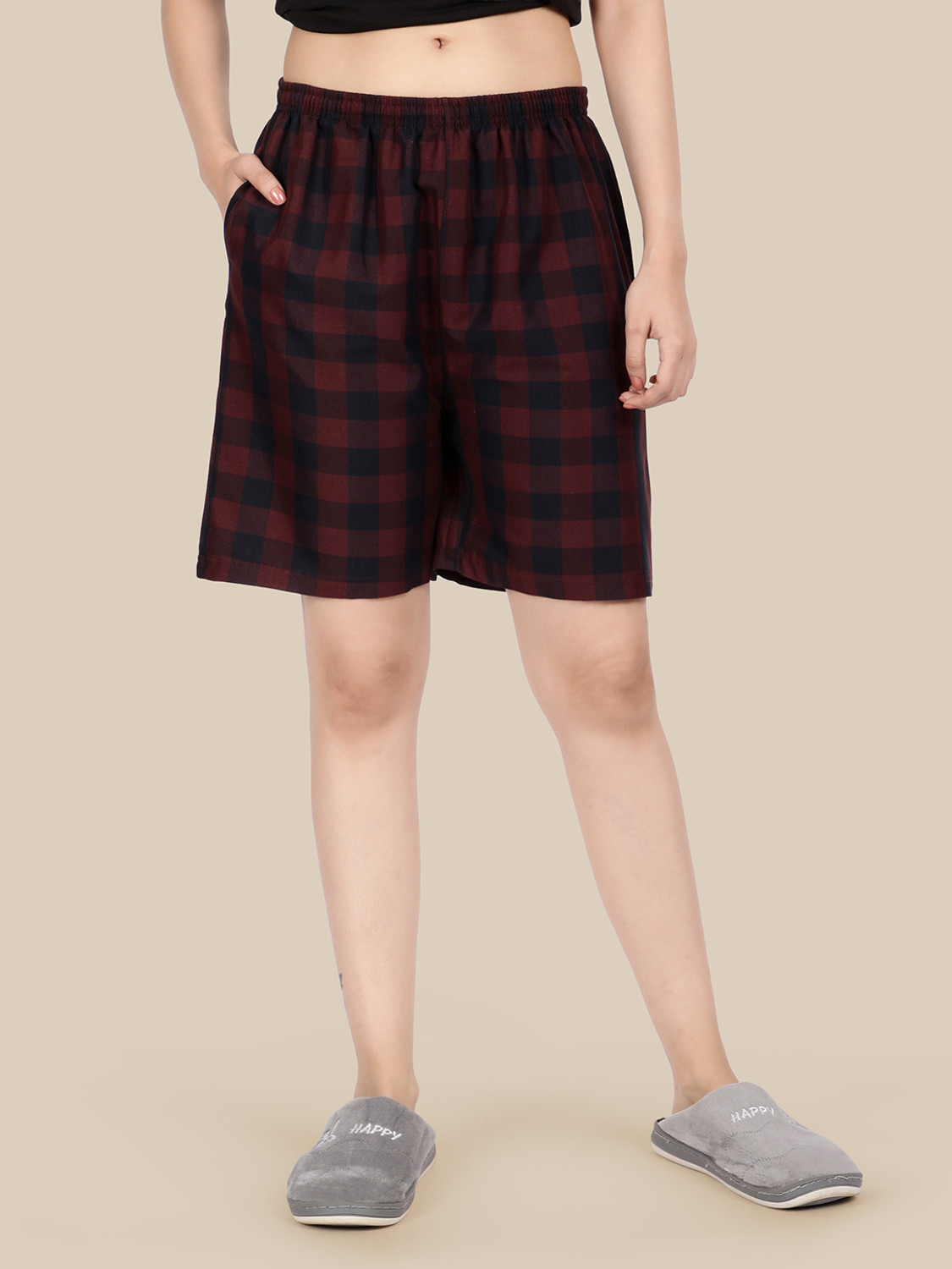 Image of KLART Pack of 2 Checkered Women Pink Regular Shorts