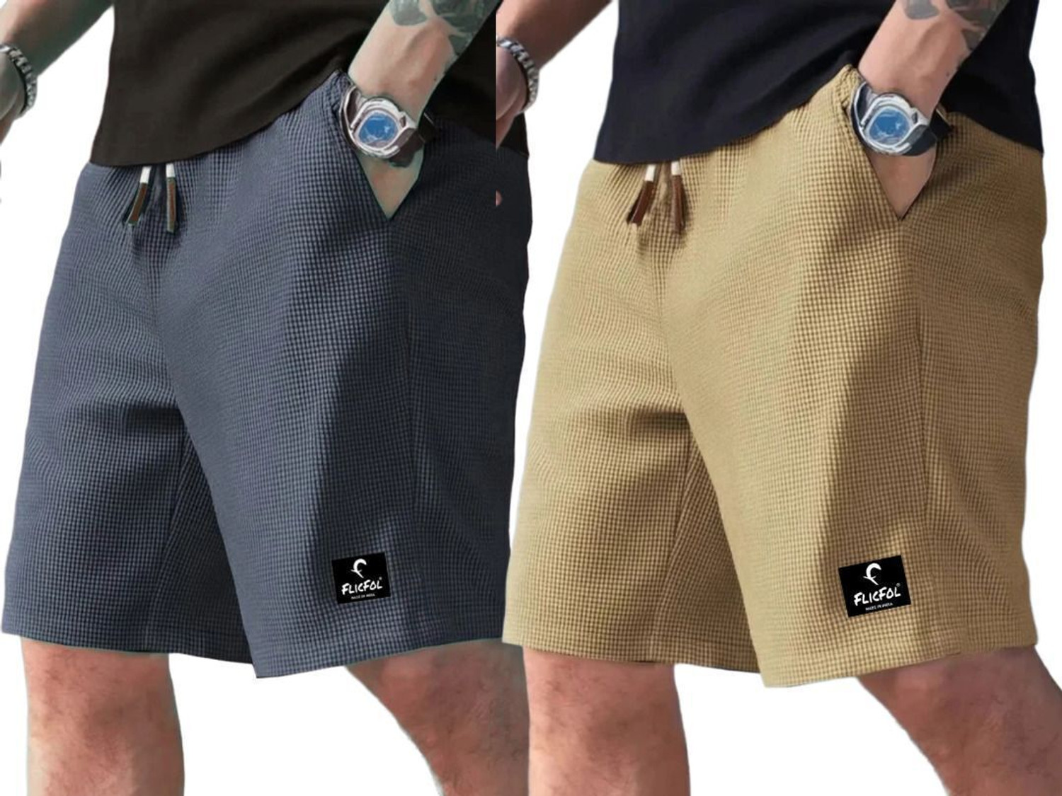 Image of FLYZEN Pack of 2 Solid Men Grey Regular Shorts