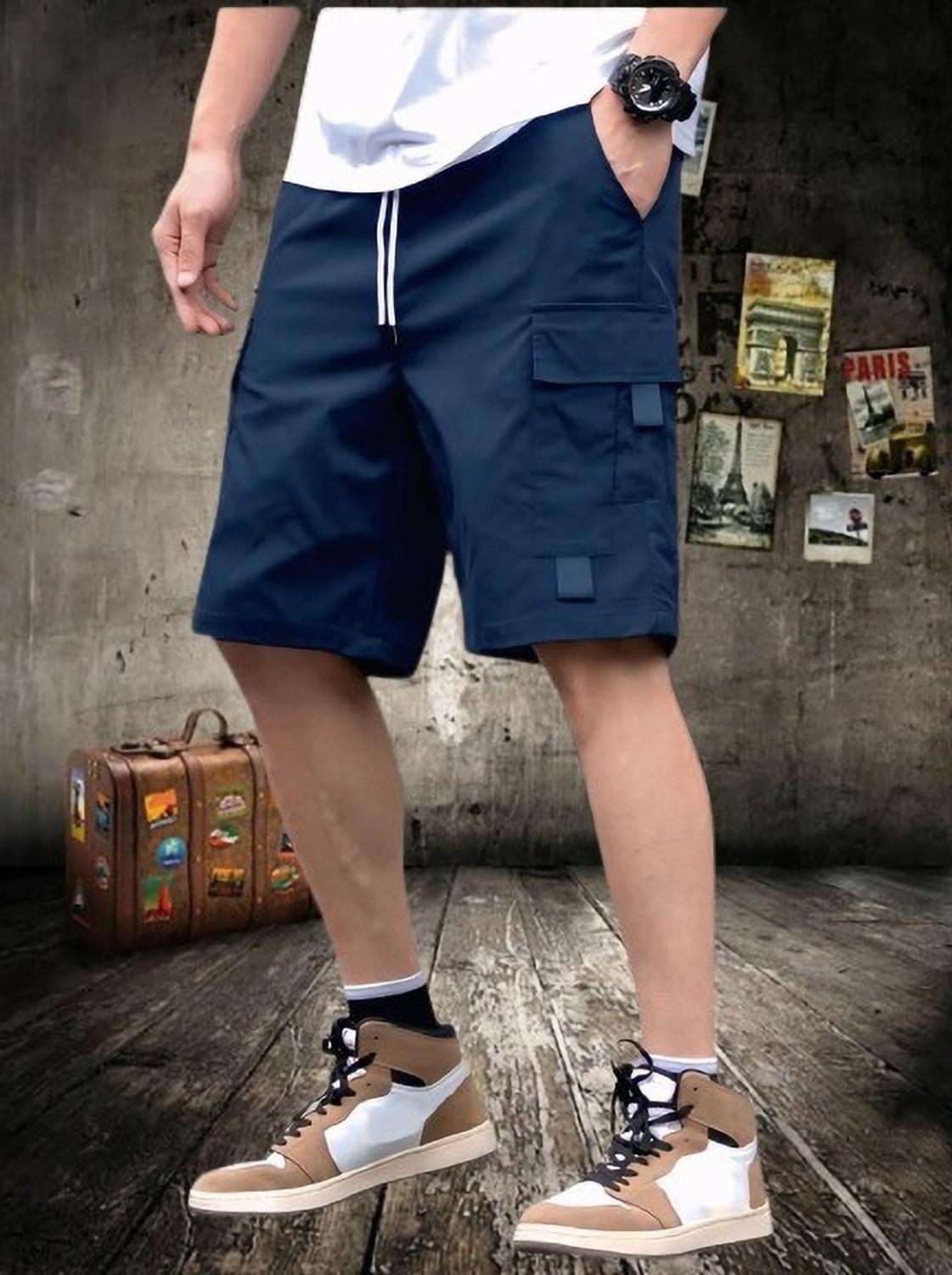 Image of TL Creation Pack of 2 Solid, Checkered Men Black, Dark Blue Casual Shorts