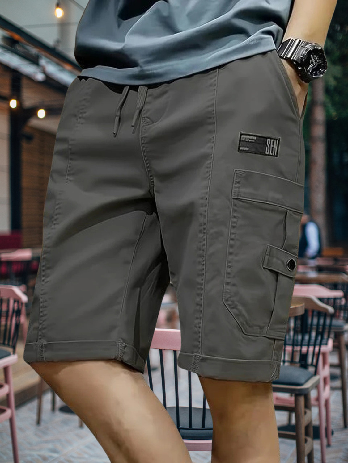 Image of TYRELL Solid Men Grey Cargo Shorts