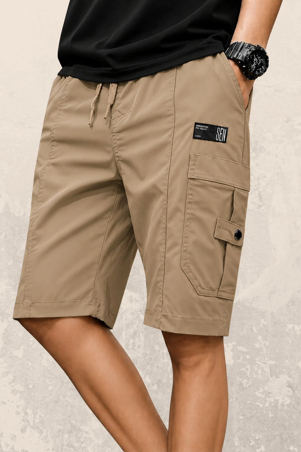 Image of WinsKart Solid Men Khaki Cargo Shorts