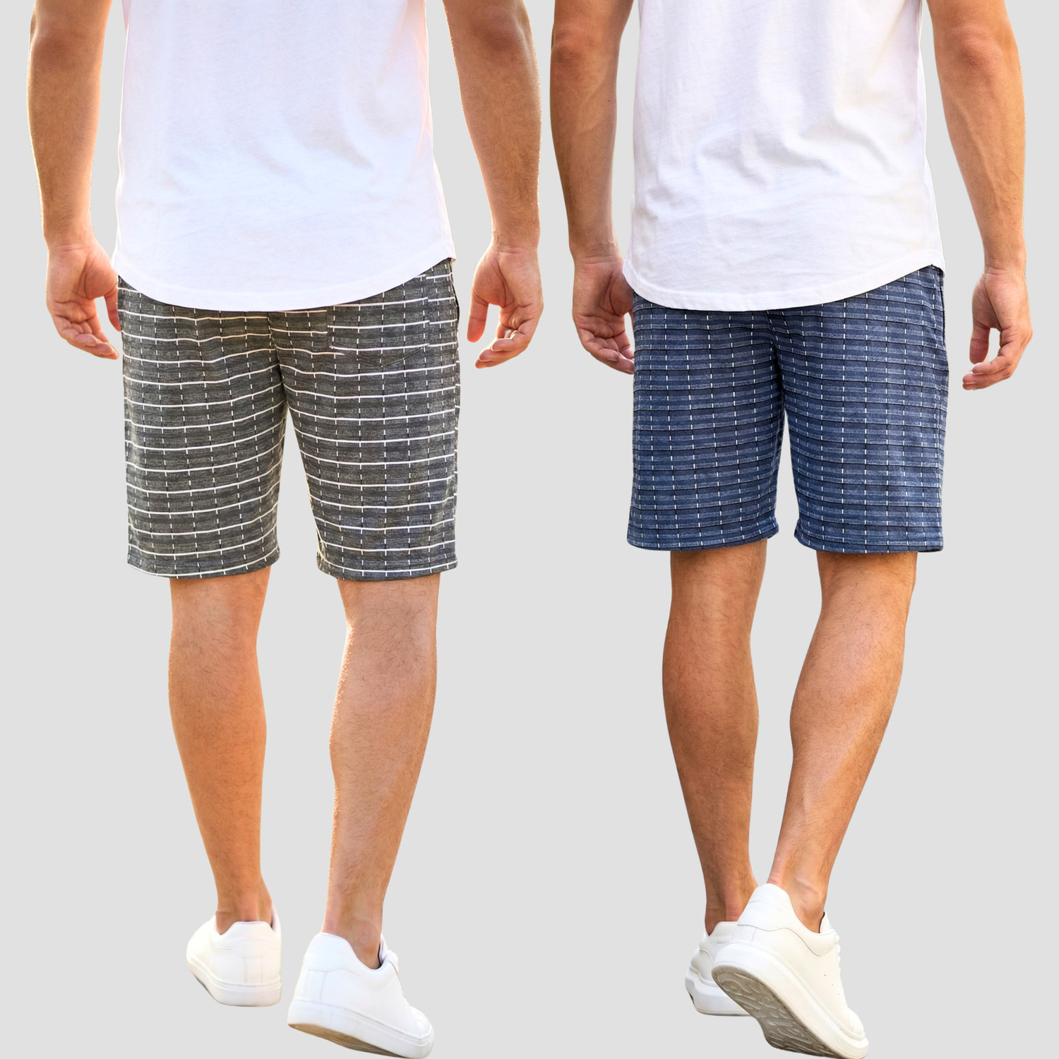 Image of TL Creation Pack of 2 Solid, Checkered Men Black, Dark Blue Casual Shorts