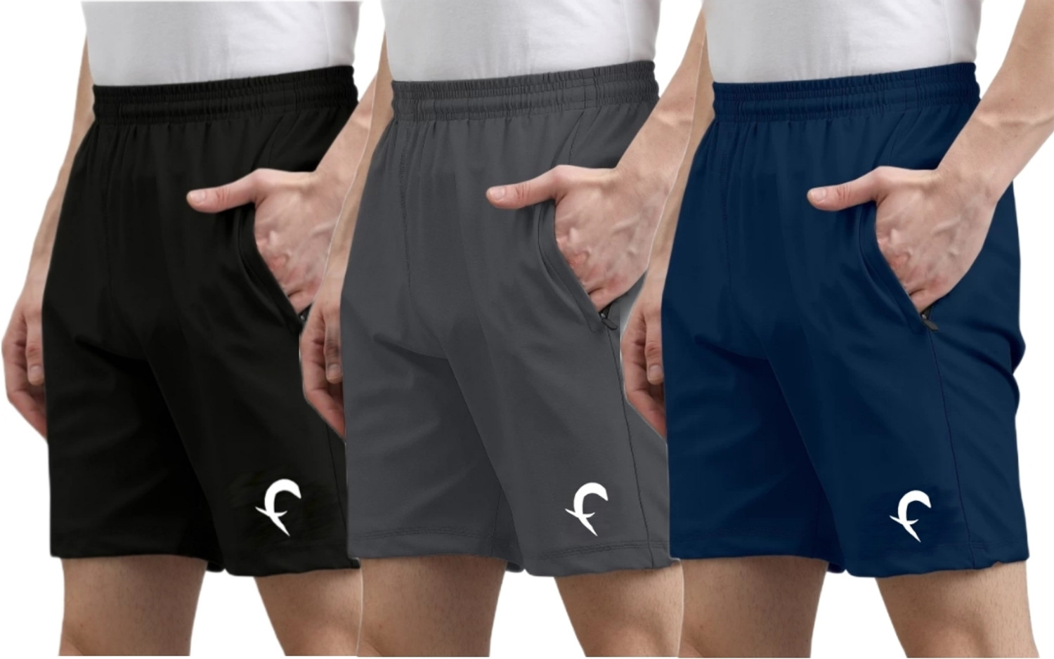 Image of FLYZEN Pack of 2 Solid Men Grey Regular Shorts