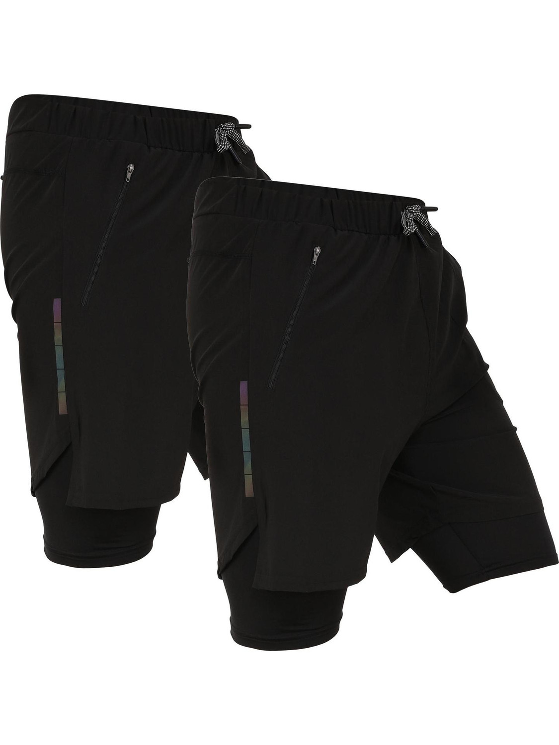 Image of NINQ Solid, Striped Men Black Compression Shorts