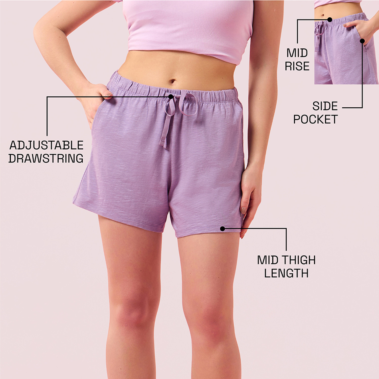 Image of Enamor Solid Women Purple Regular Shorts