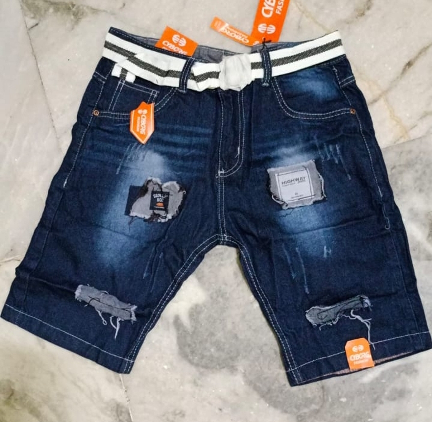 Joshua Distressed Blue Denim Shorts - Image 3