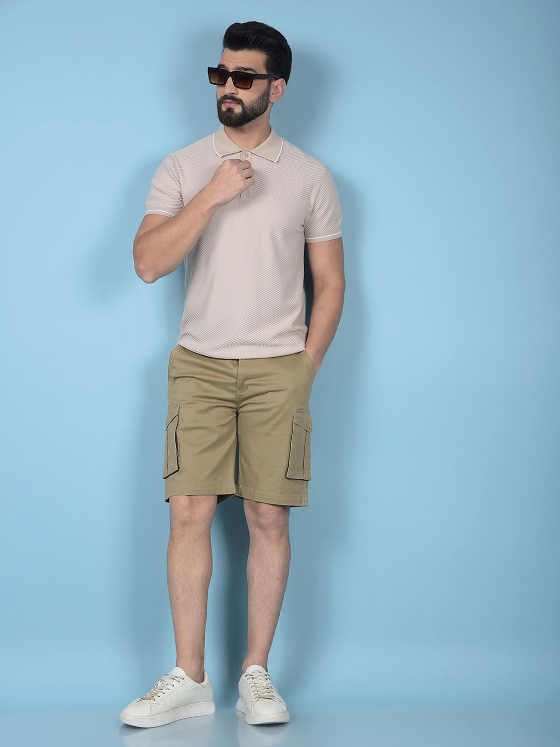Image of CRIMSOUNE CLUB Solid Men Khaki Cargo Shorts