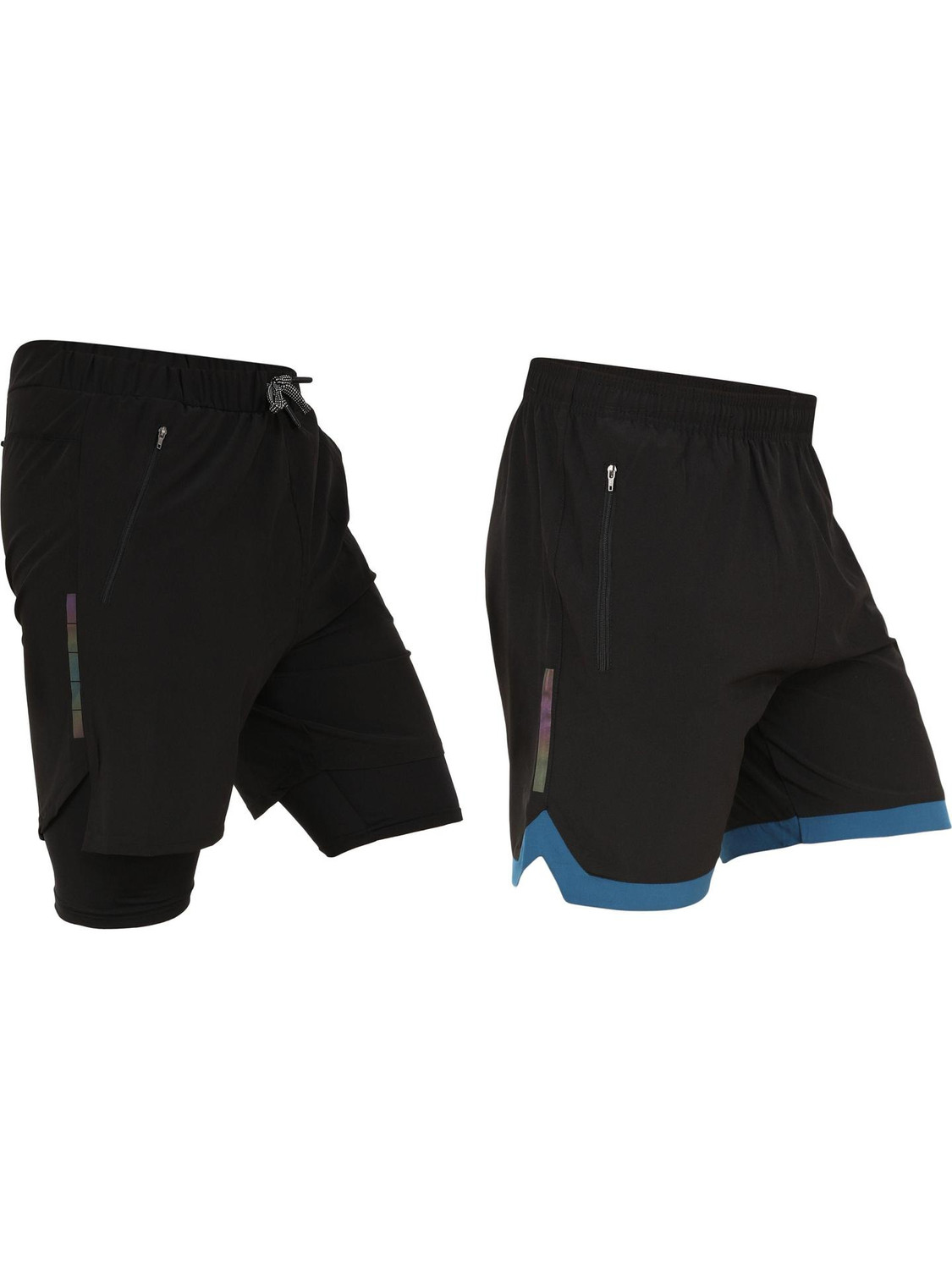 Image of NINQ Solid, Striped Men Black Compression Shorts