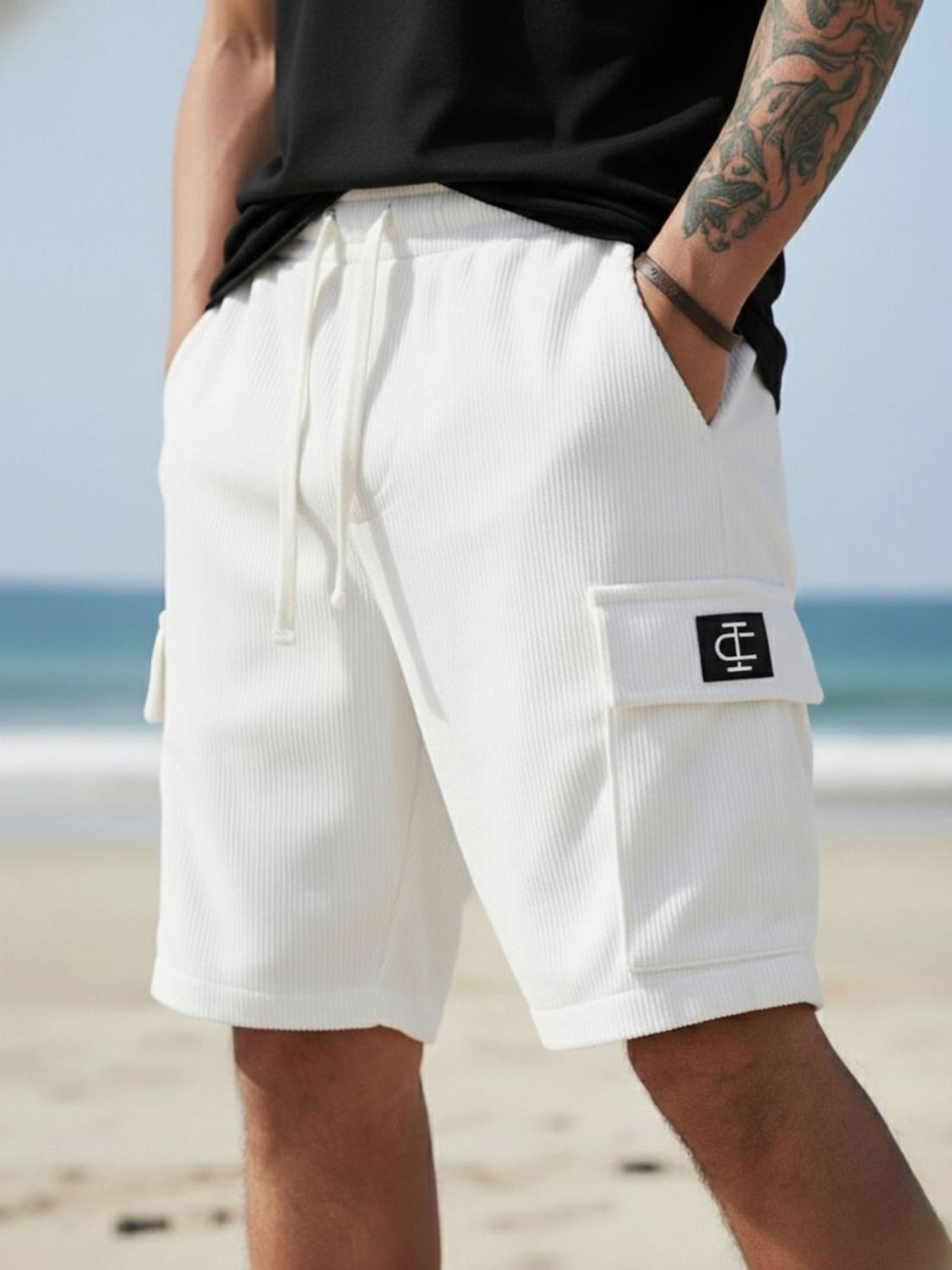INDICLUB Men White Cargo Shorts - Image 1