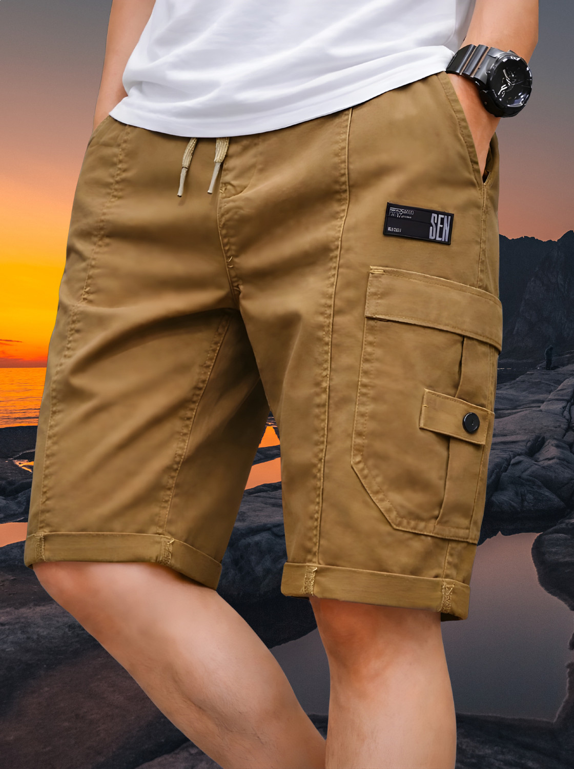Image of WinsKart Solid Men Khaki Cargo Shorts