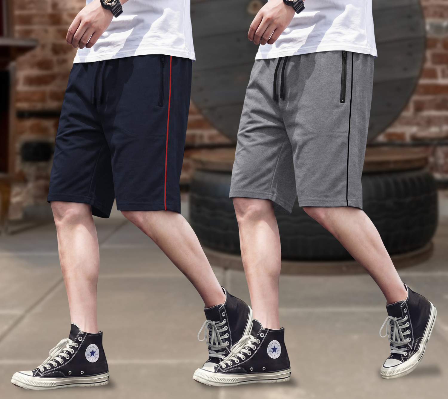 Image of ZARTHA Pack of 2 Solid Men Grey, Dark Blue Cargo Shorts