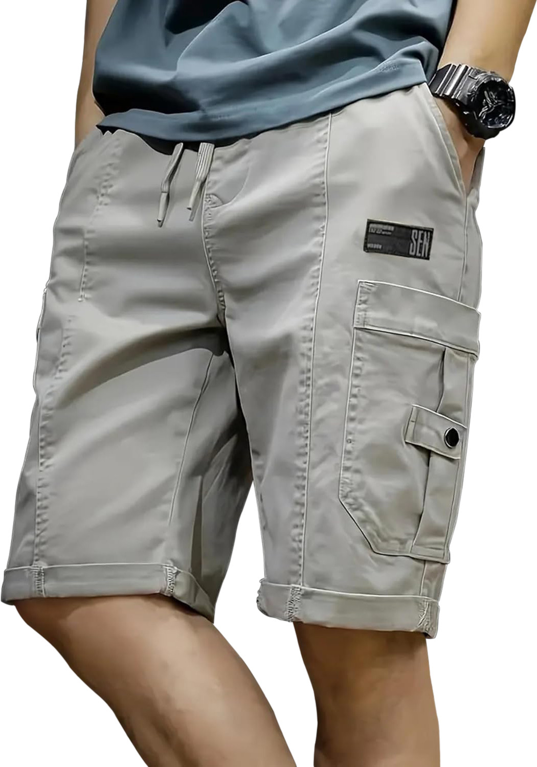 Image of ZARTHA Pack of 2 Solid Men Grey, Dark Blue Cargo Shorts