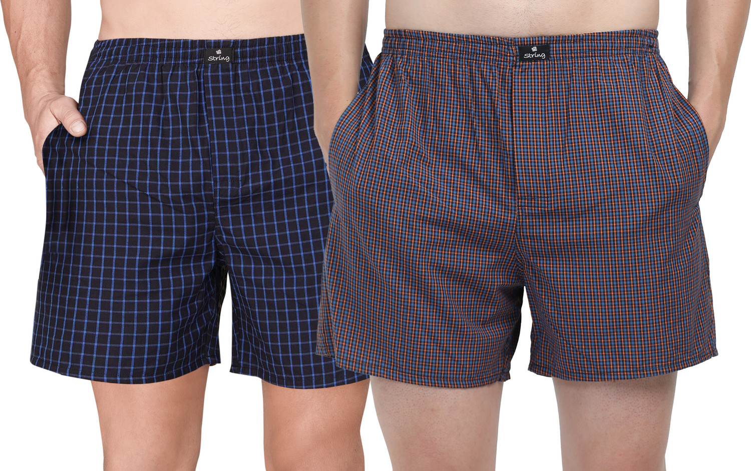 Image of TL Creation Pack of 2 Solid, Checkered Men Black, Dark Blue Casual Shorts