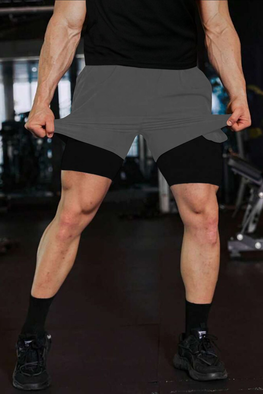 Image of CULISH Color Block Men Dark Grey Sports Shorts
