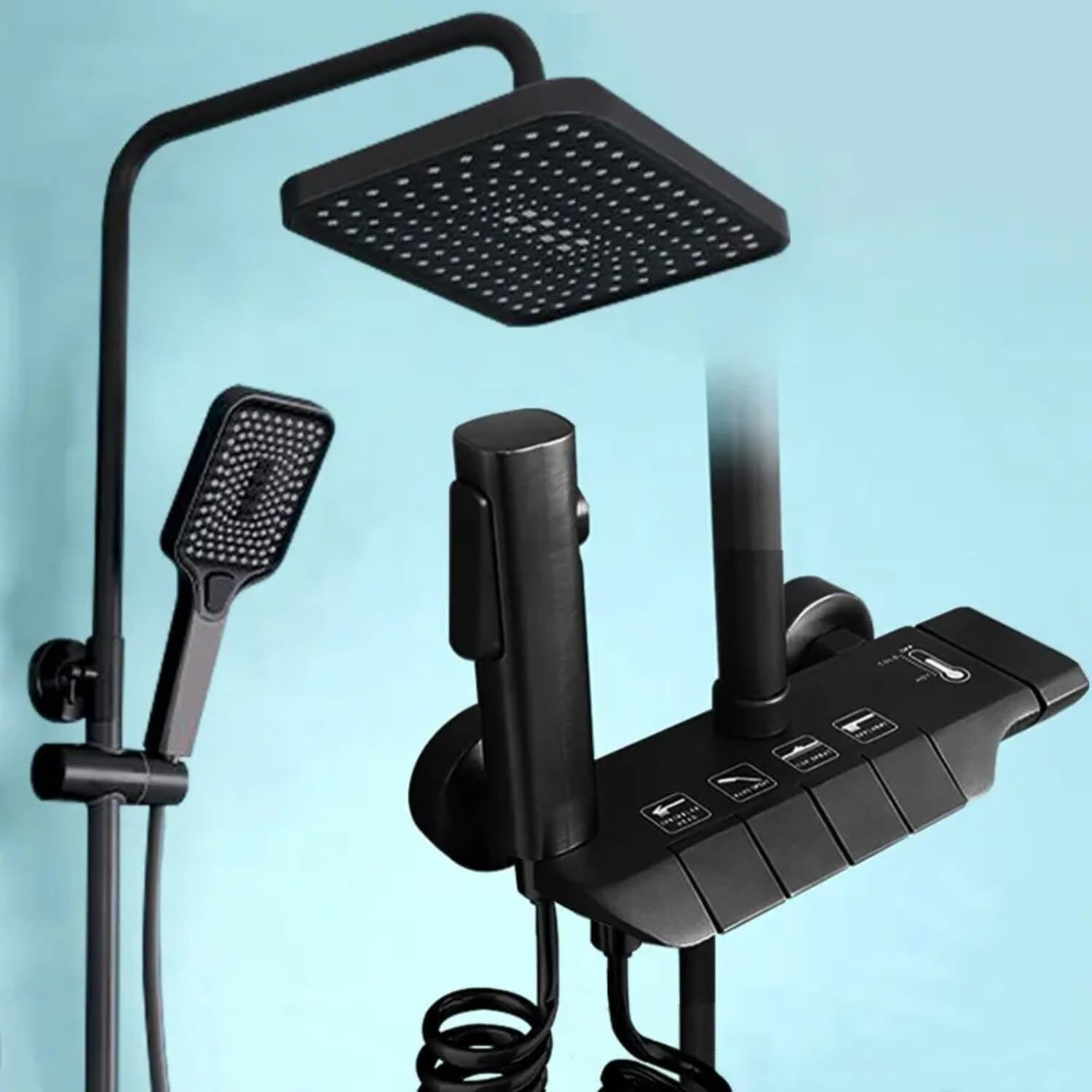 Image of KD INDUSTRIES Premium Smart Piano Shower Full Set & Shower Panel & Shower Head & Hand Shower & Bidet Spray Gun (Dark Grey With Black) (Anti-Stain) (High Durability) Thermostatic Shower (Polished Graphite)