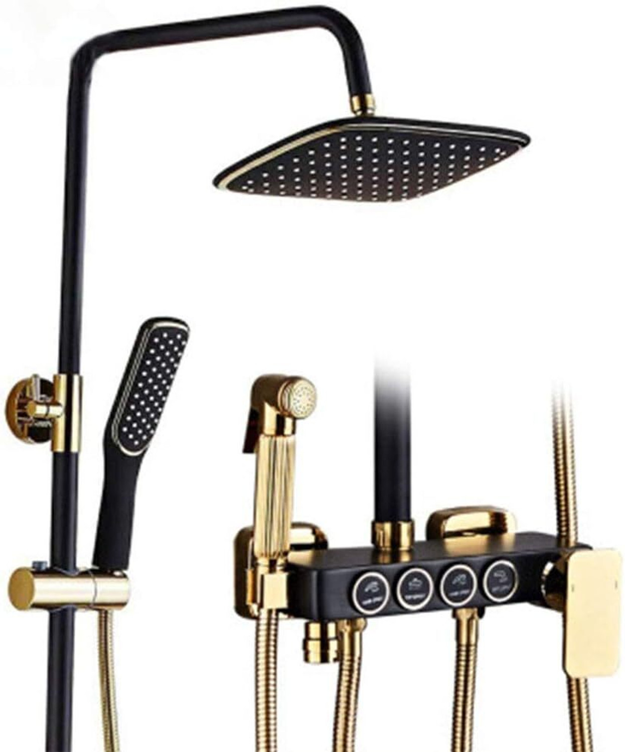 Image of KD INDUSTRIES Premium Smart Piano Shower Full Set & Shower Panel & Shower Head & Hand Shower & Bidet Spray Gun (Dark Grey With Black) (Anti-Stain) (High Durability) Thermostatic Shower (Polished Graphite)