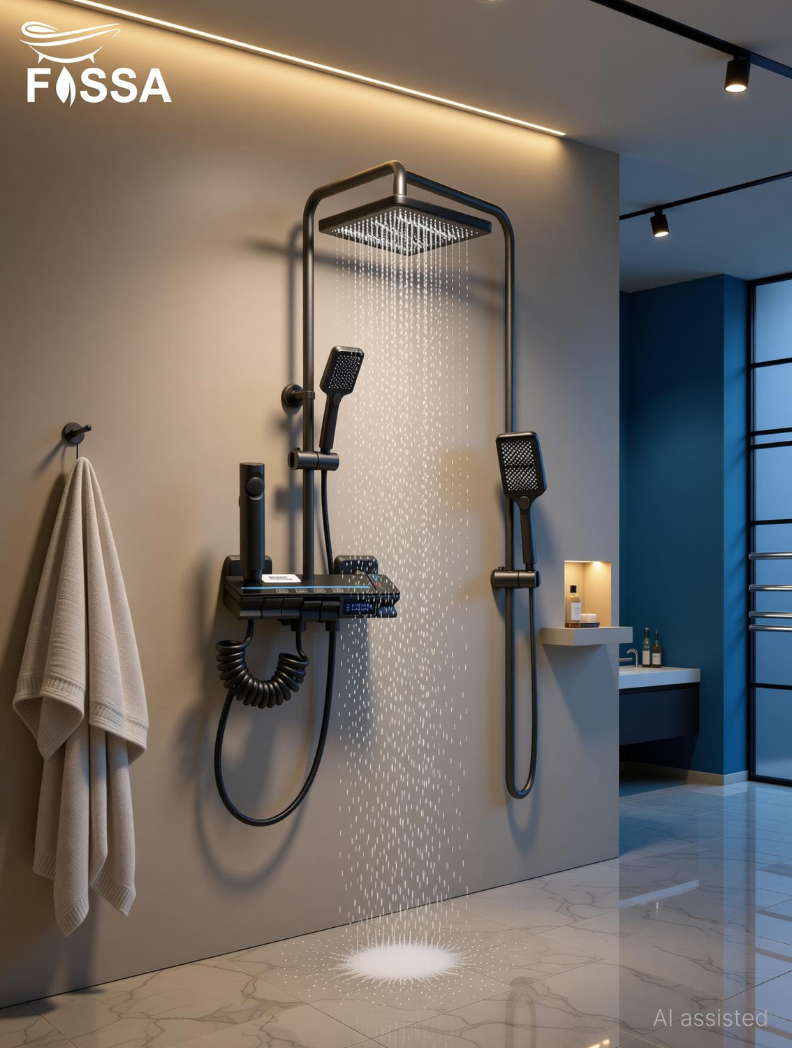 Image of KD INDUSTRIES Premium Smart Piano Shower Full Set & Shower Panel & Shower Head & Hand Shower & Bidet Spray Gun (Dark Grey With Black) (Anti-Stain) (High Durability) Thermostatic Shower (Polished Graphite)