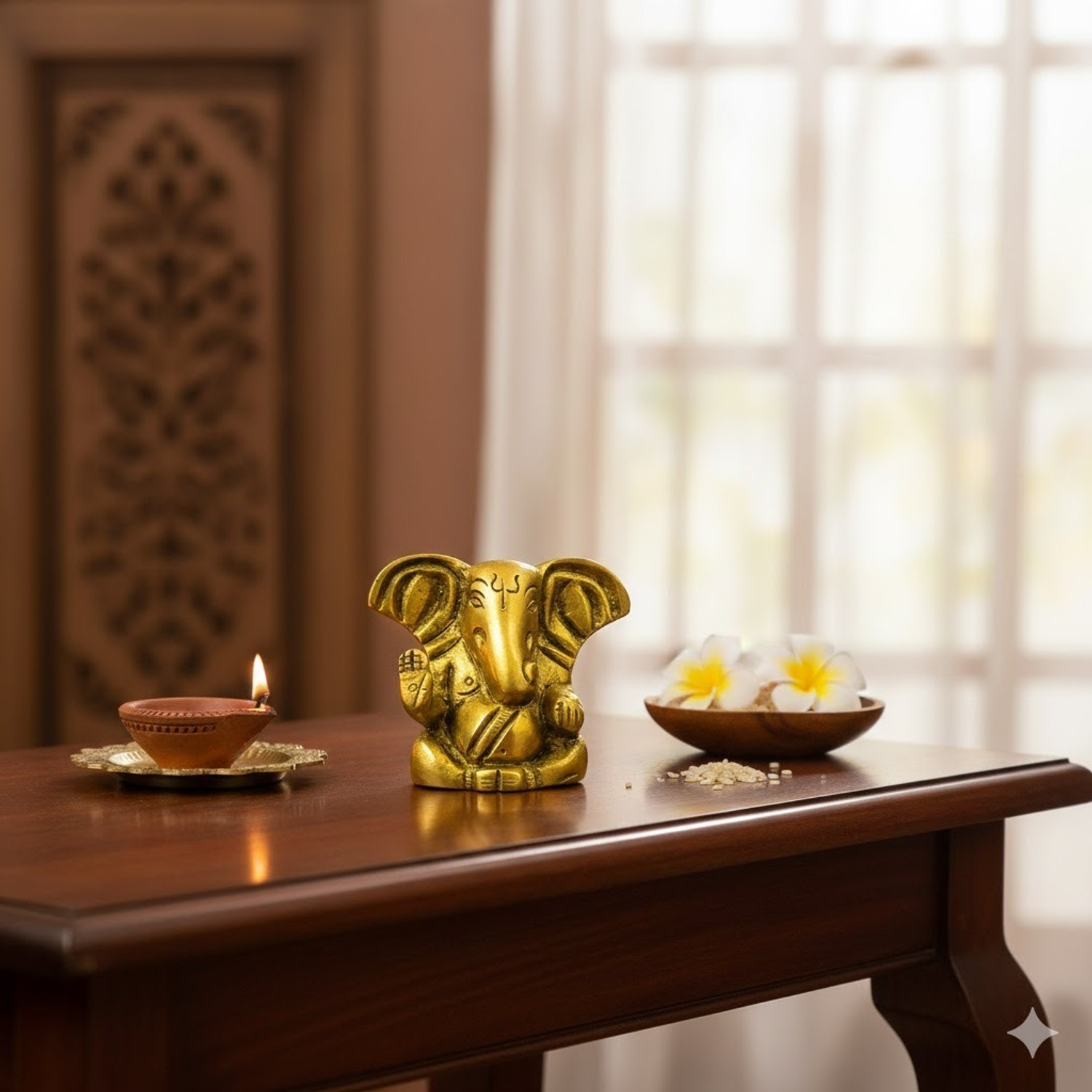 Image of Adhvik Brass Sitting Small Ganesha Idol Decorative Showpiece for Home Decor & Gifting Decorative Showpiece - 4 cm (Brass, Gold)