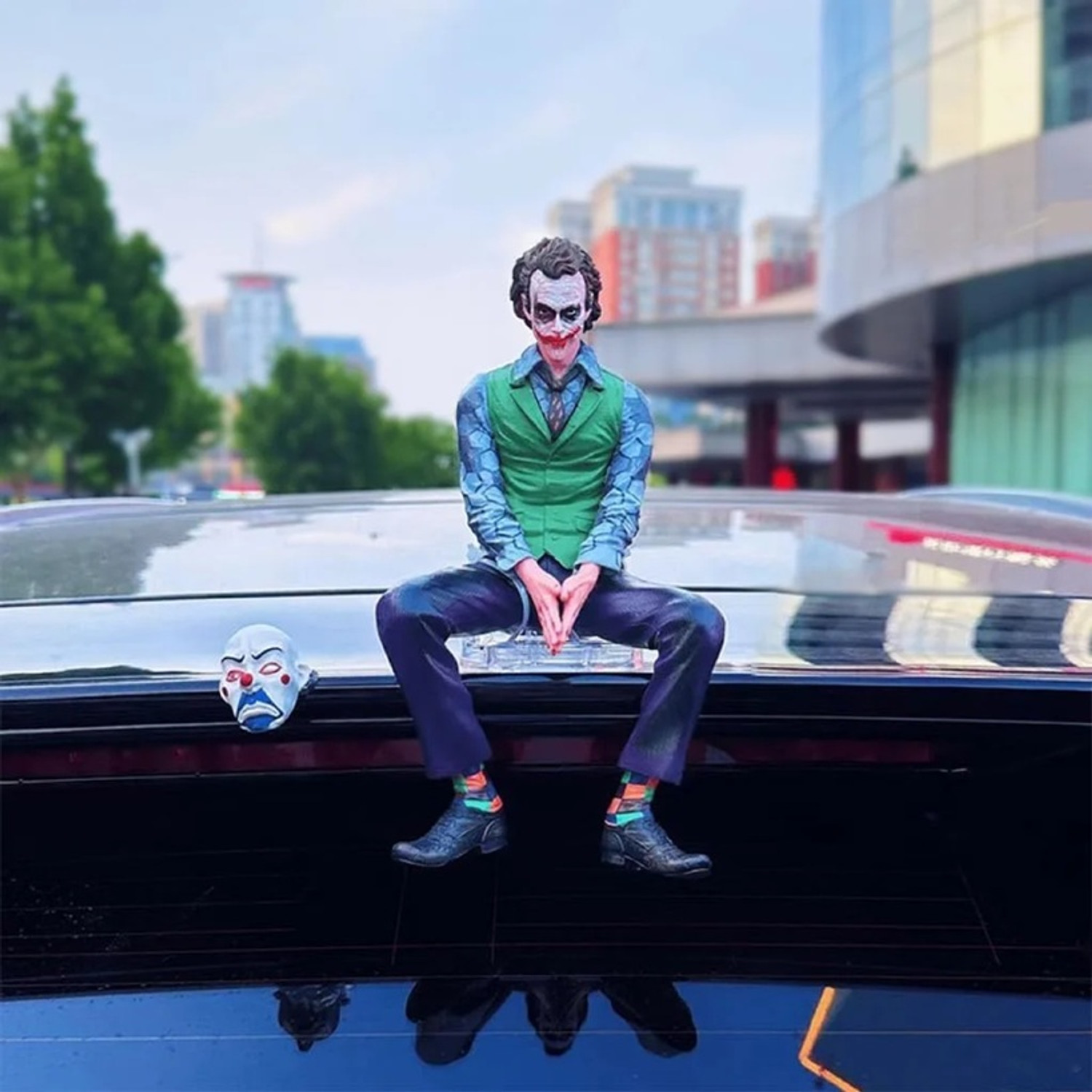 Image of AutoBizarre 24cm Big Joker Action Figure with Mask Sitting Pose for Table, Car Dashboard Decorative Showpiece - 24 cm (Polyresin, Multicolor)