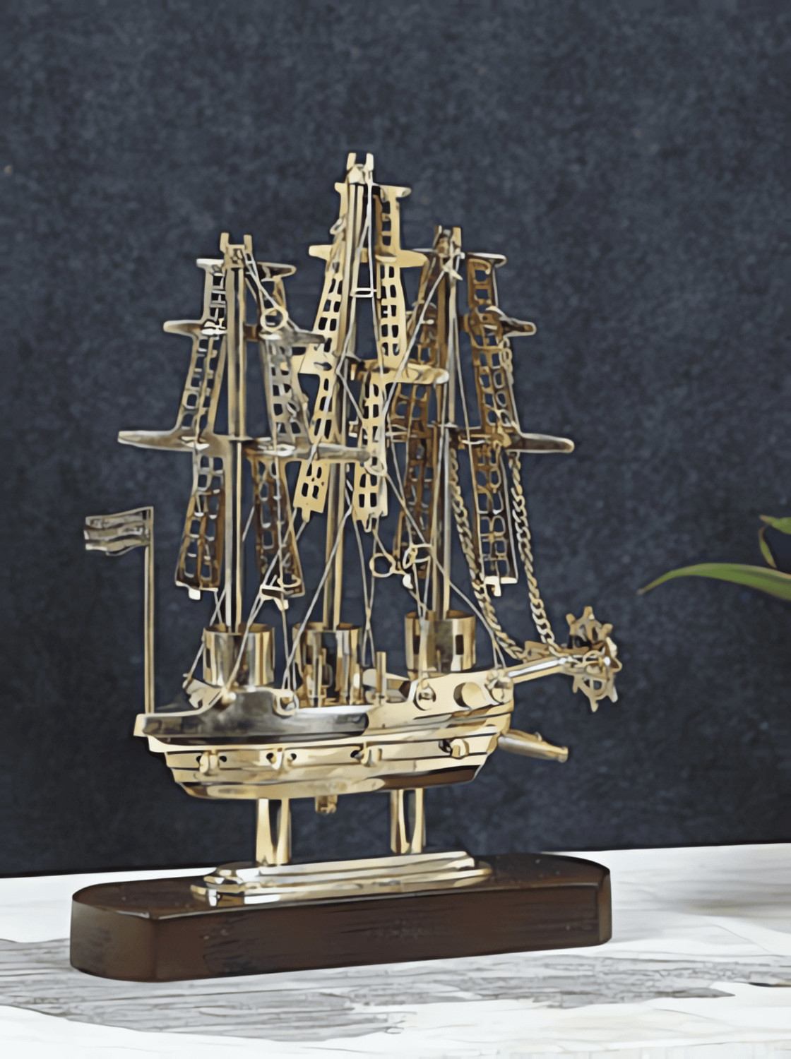 NestoriaLiving Vintage Brass Sailing Ship Model - Image 1