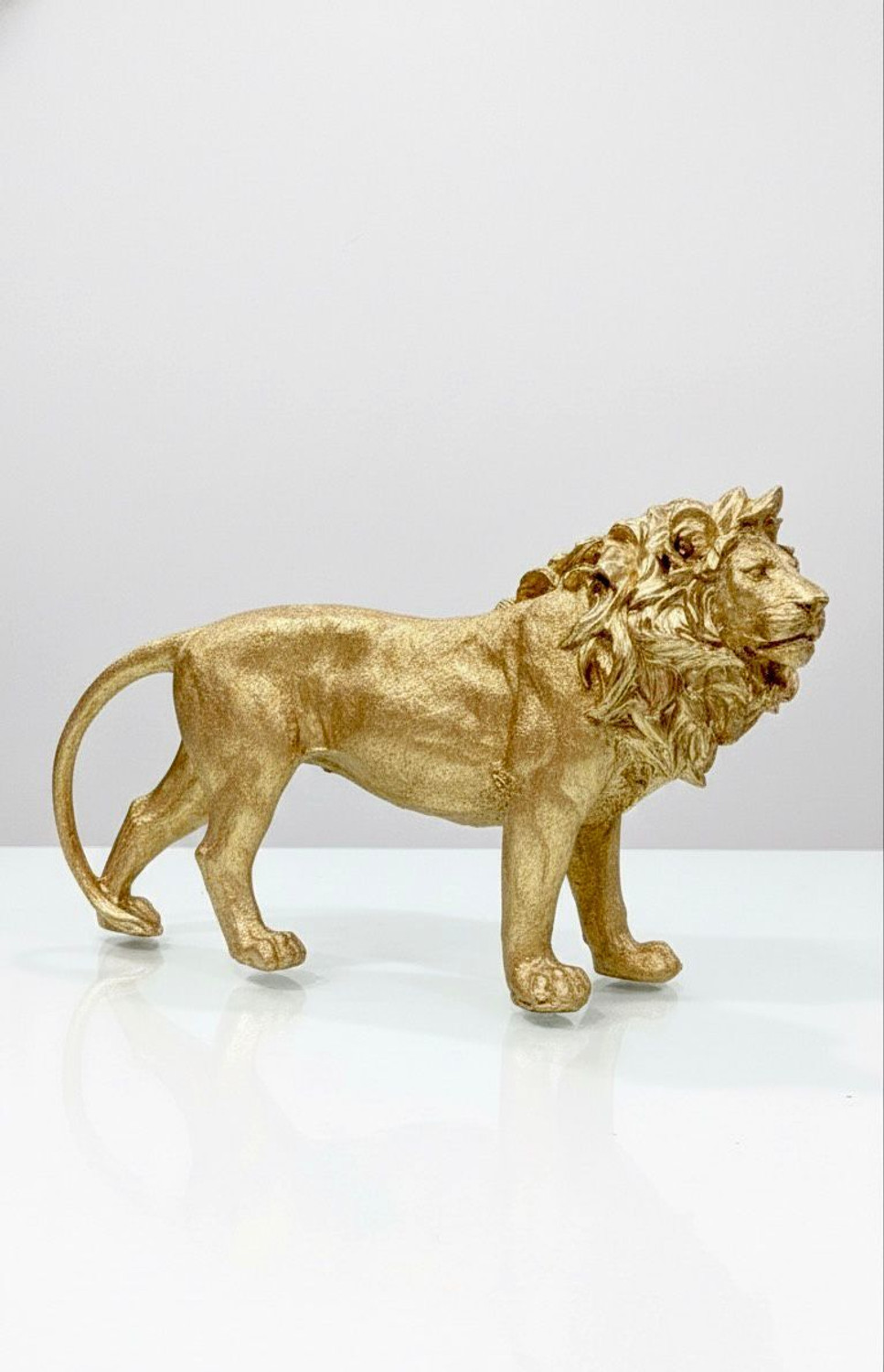 Image of Antiqar Brass Lion Showpiece | Standing Position | Handcrafted Home, Table Decor Decorative Showpiece - 8 cm (Brass, Gold)