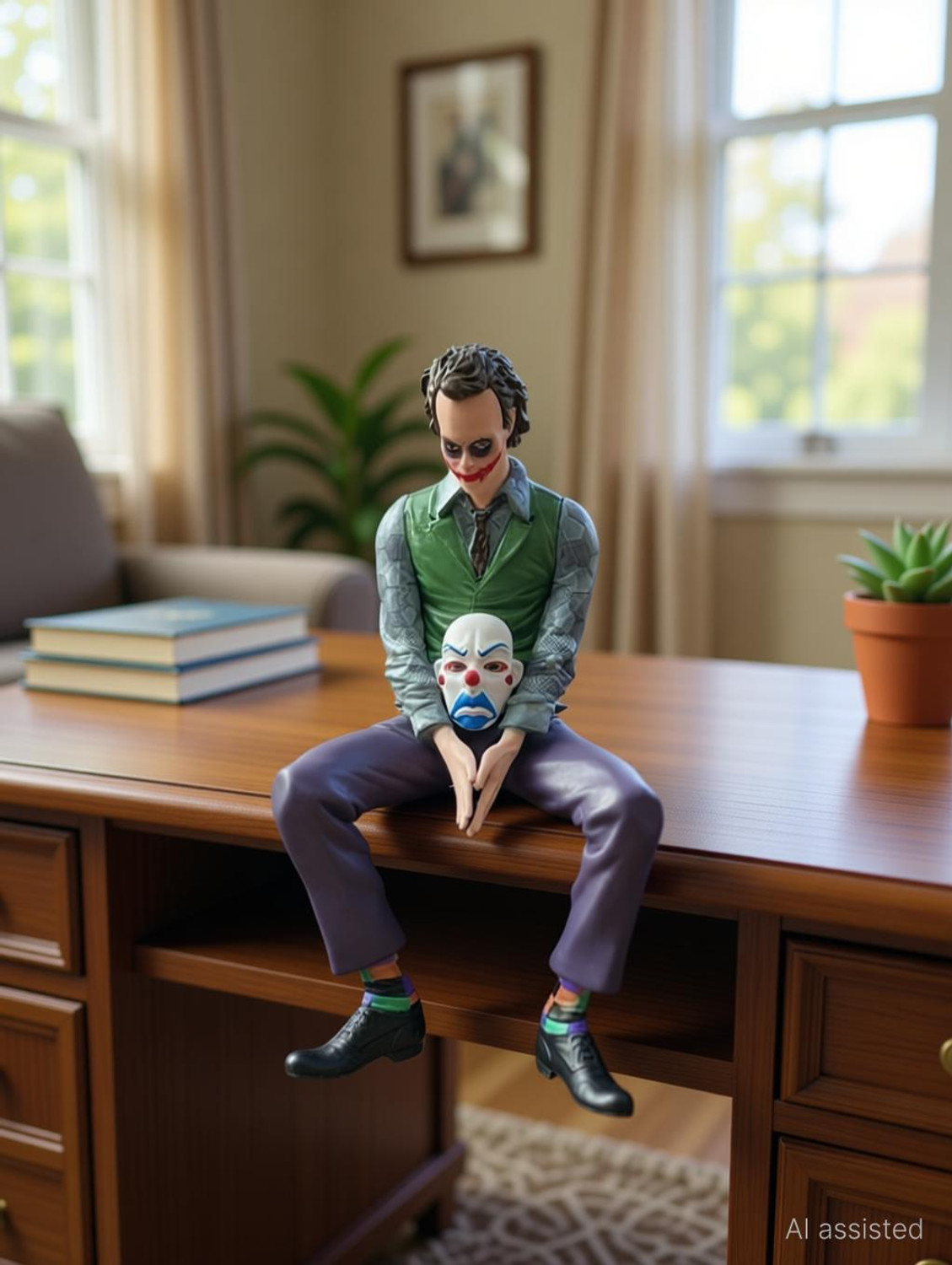 Image of AutoBizarre 24cm Big Joker Action Figure with Mask Sitting Pose for Table, Car Dashboard Decorative Showpiece - 24 cm (Polyresin, Multicolor)