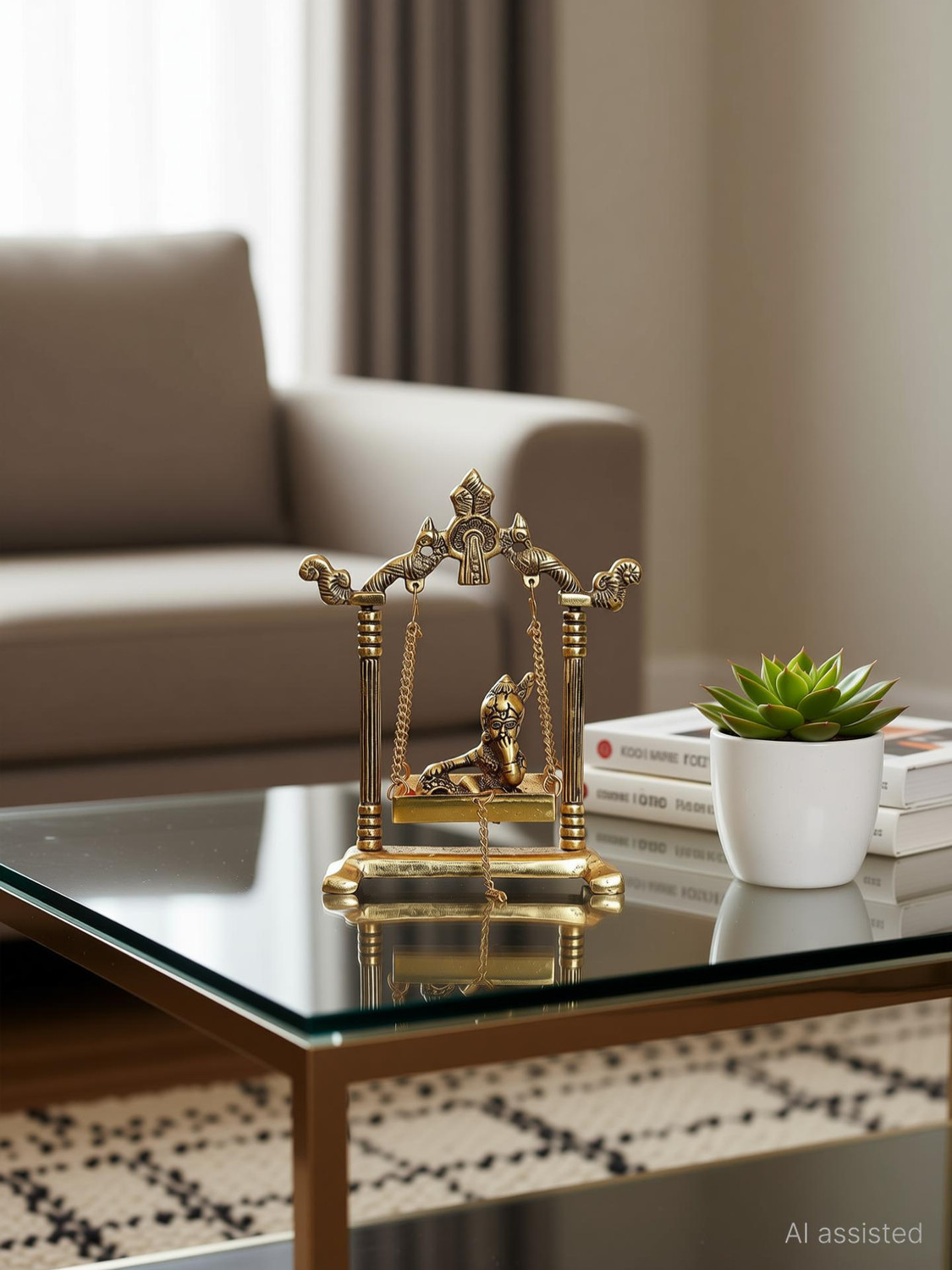 Image of Koolwal craft Laddu Gopal on Jhulla Palana Metal Statue Gold Plated metal Krishna Murti Decorative Showpiece - 18 cm (Metal, Gold)