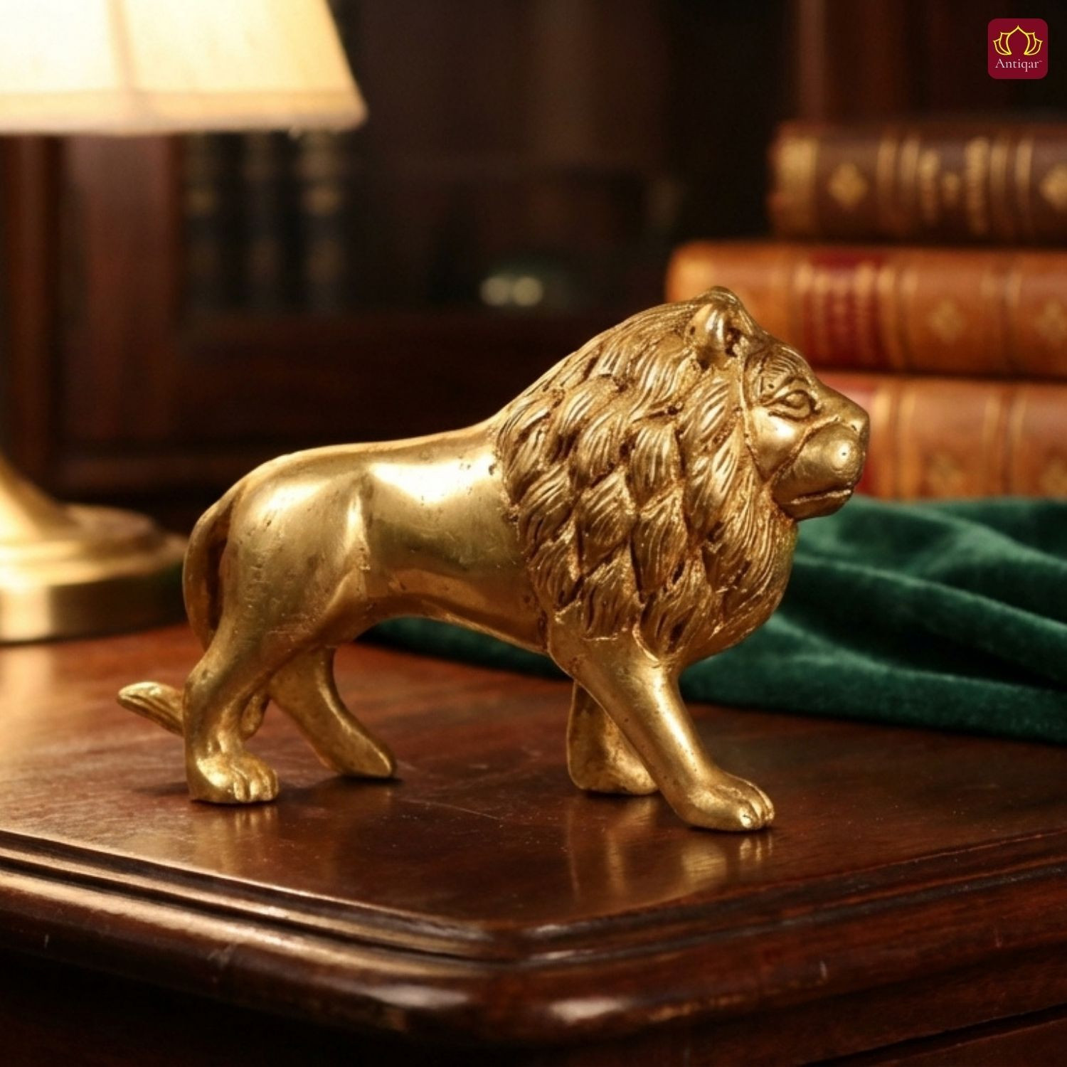 Image of Antiqar Brass Lion Showpiece | Standing Position | Handcrafted Home, Table Decor Decorative Showpiece - 8 cm (Brass, Gold)