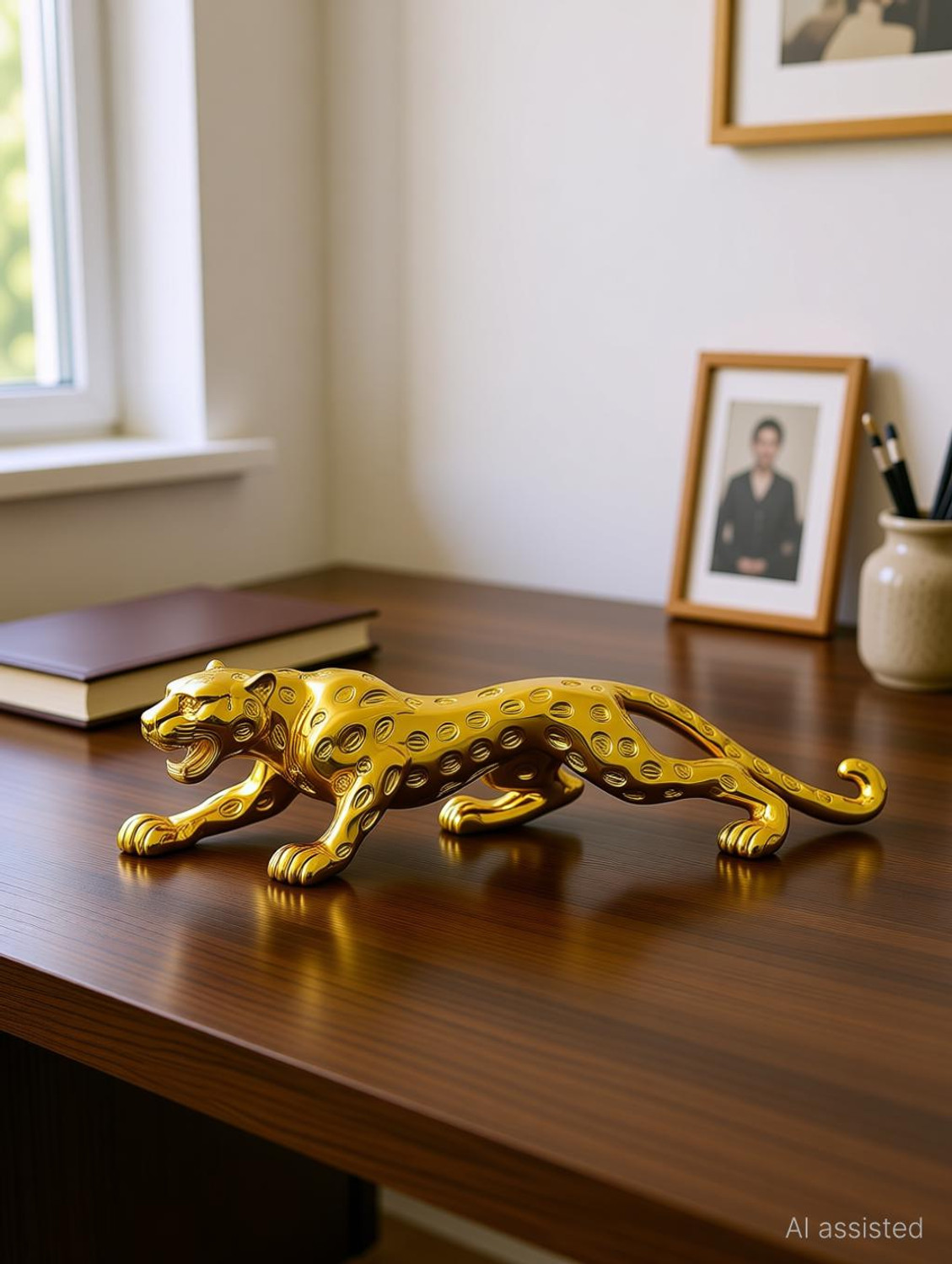 Image of Antiqar Brass Lion Showpiece | Standing Position | Handcrafted Home, Table Decor Decorative Showpiece - 8 cm (Brass, Gold)