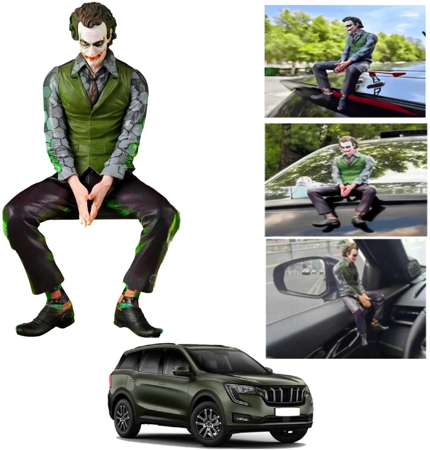 Image of AutoBizarre 24cm Big Joker Action Figure with Mask Sitting Pose for Table, Car Dashboard Decorative Showpiece - 24 cm (Polyresin, Multicolor)