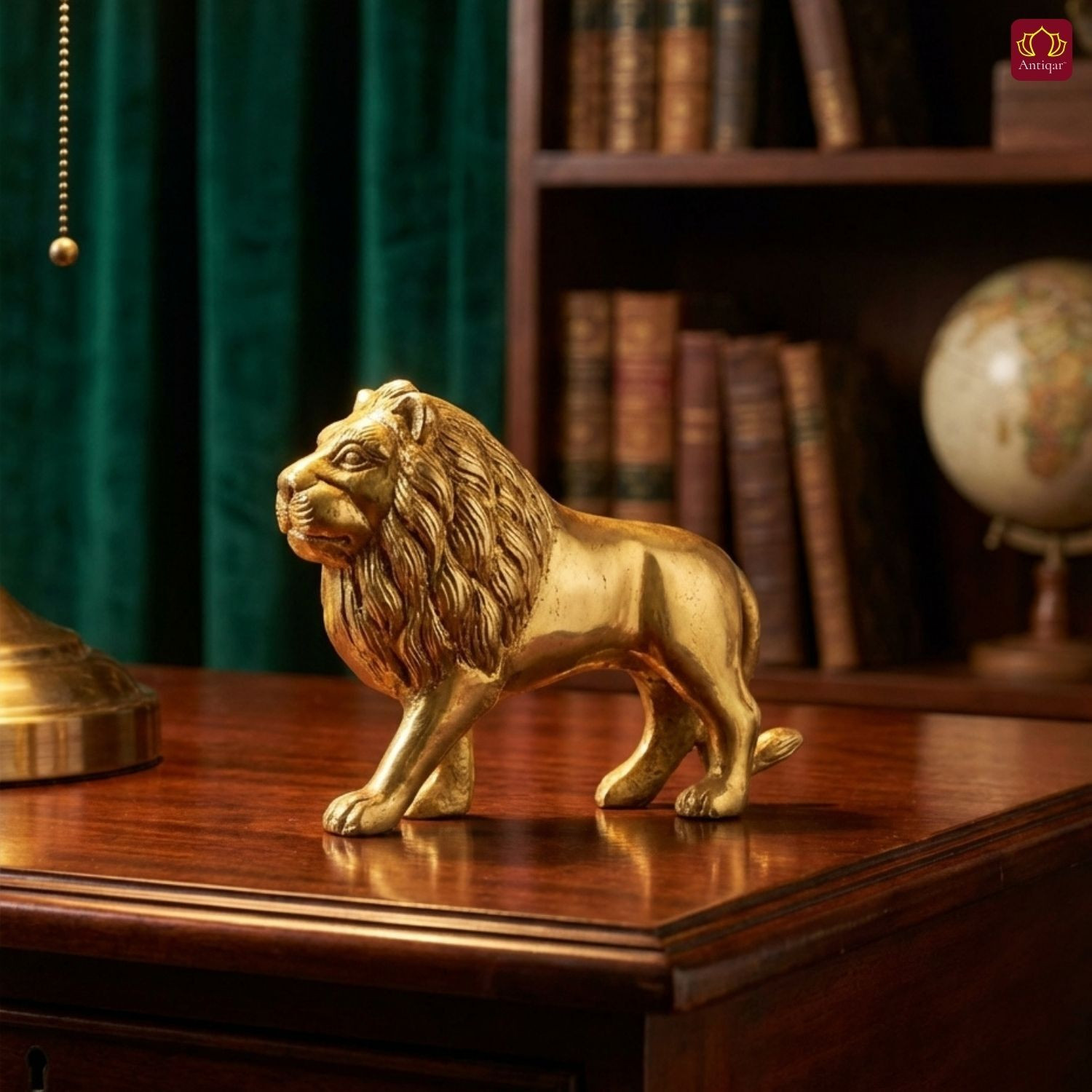 Image of Antiqar Brass Lion Showpiece | Standing Position | Handcrafted Home, Table Decor Decorative Showpiece - 8 cm (Brass, Gold)