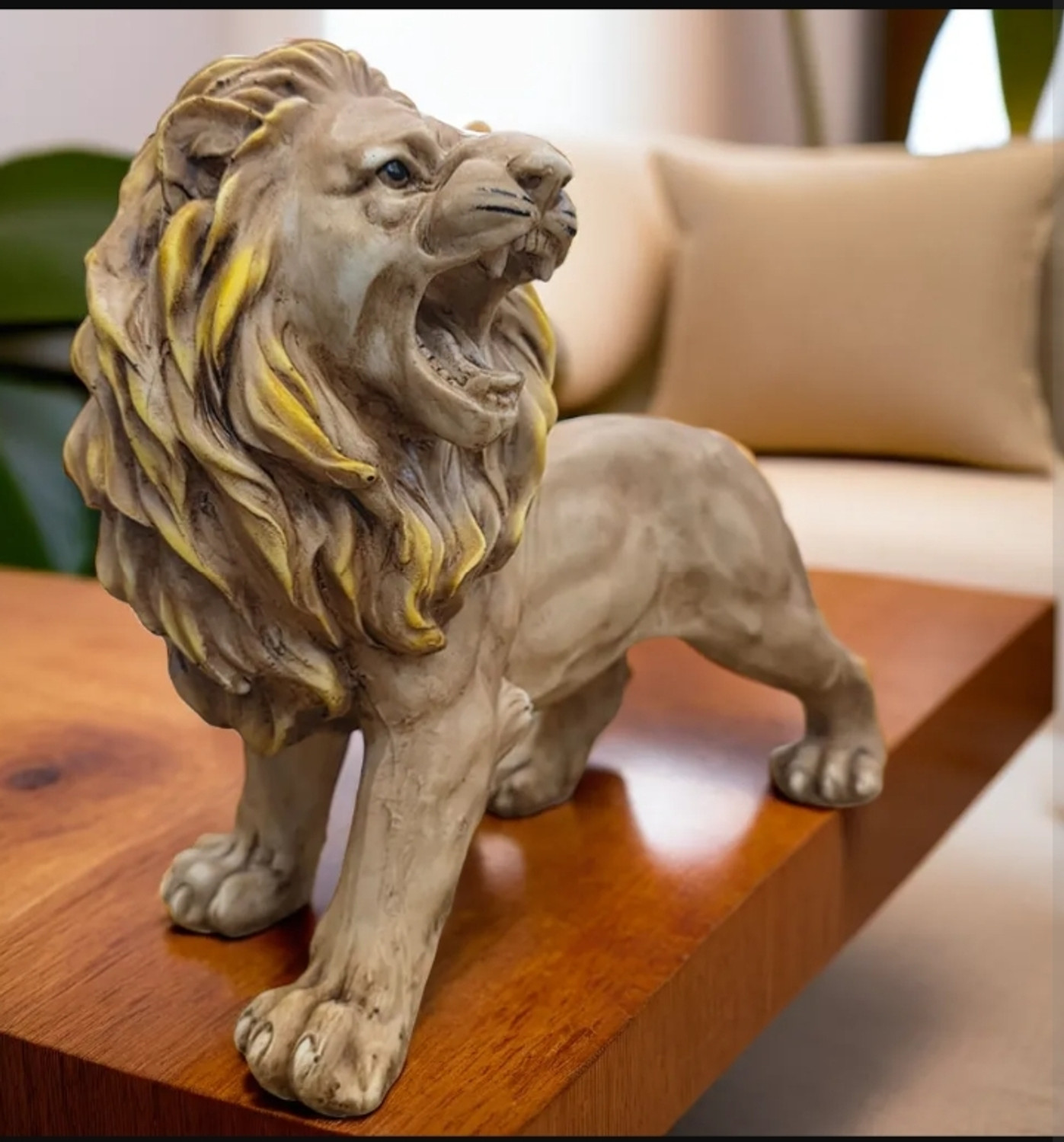 Image of Antiqar Brass Lion Showpiece | Standing Position | Handcrafted Home, Table Decor Decorative Showpiece - 8 cm (Brass, Gold)