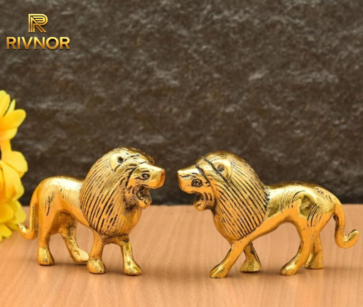 Image of Antiqar Brass Lion Showpiece | Standing Position | Handcrafted Home, Table Decor Decorative Showpiece - 8 cm (Brass, Gold)