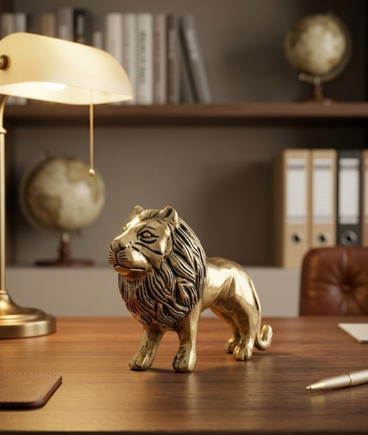 Image of Antiqar Brass Lion Showpiece | Standing Position | Handcrafted Home, Table Decor Decorative Showpiece - 8 cm (Brass, Gold)