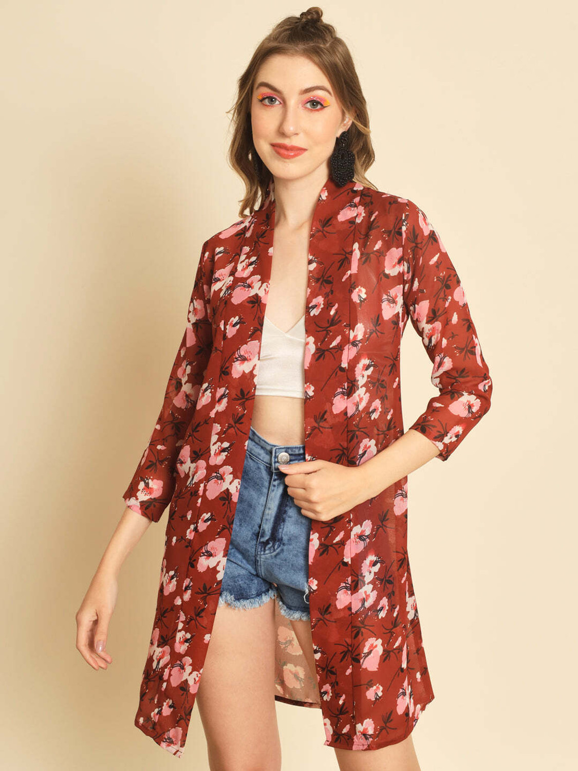 Image of SHIRAK Women Full Sleeve Red Shrug