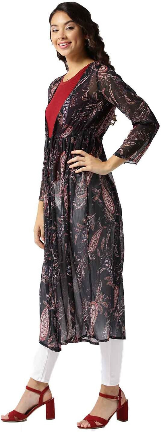 Image of Sera Women Longline Full Sleeve Black Shrug