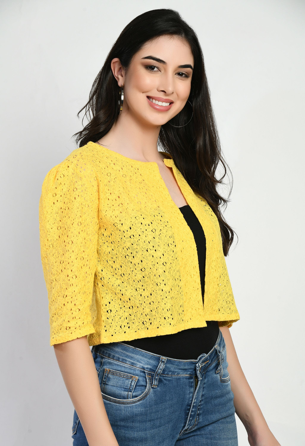 Image of Sera Women Longline Full Sleeve Black Shrug