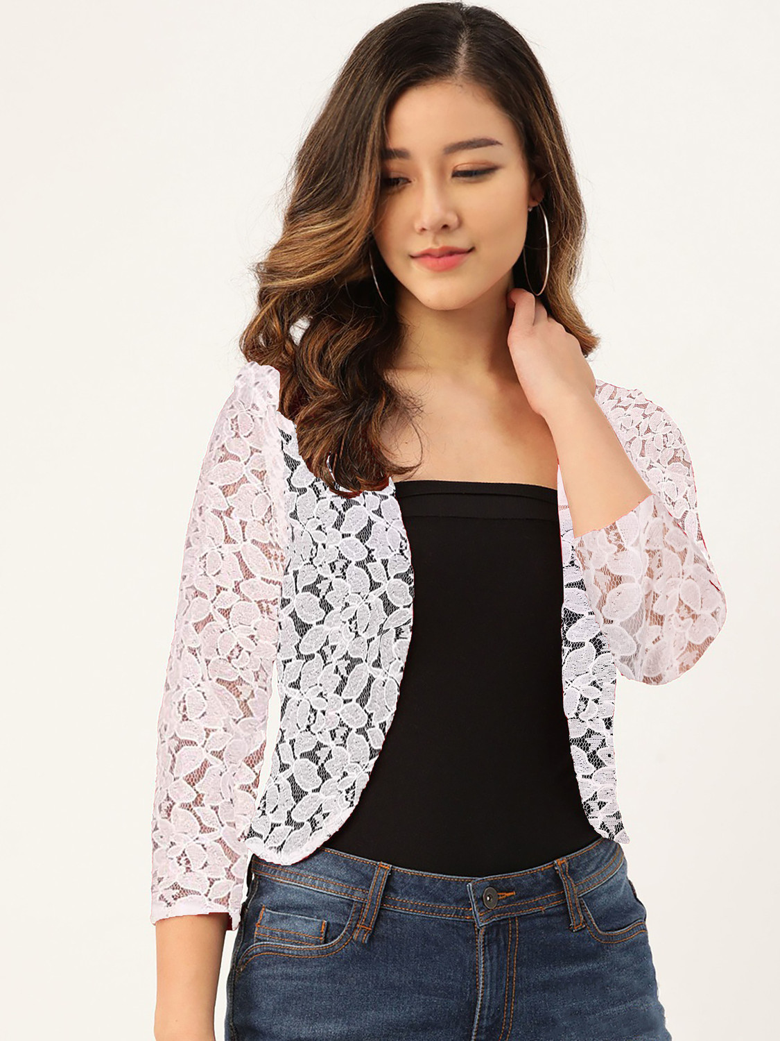 Image of Sera Women Longline Full Sleeve White Shrug