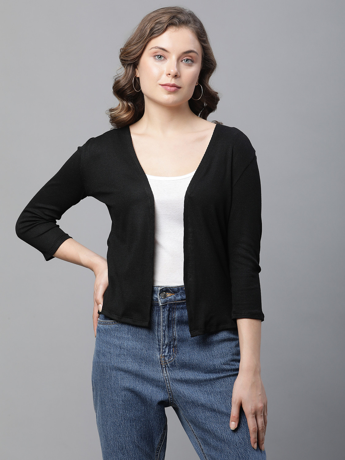 Image of Sera Women Longline Full Sleeve Black Shrug