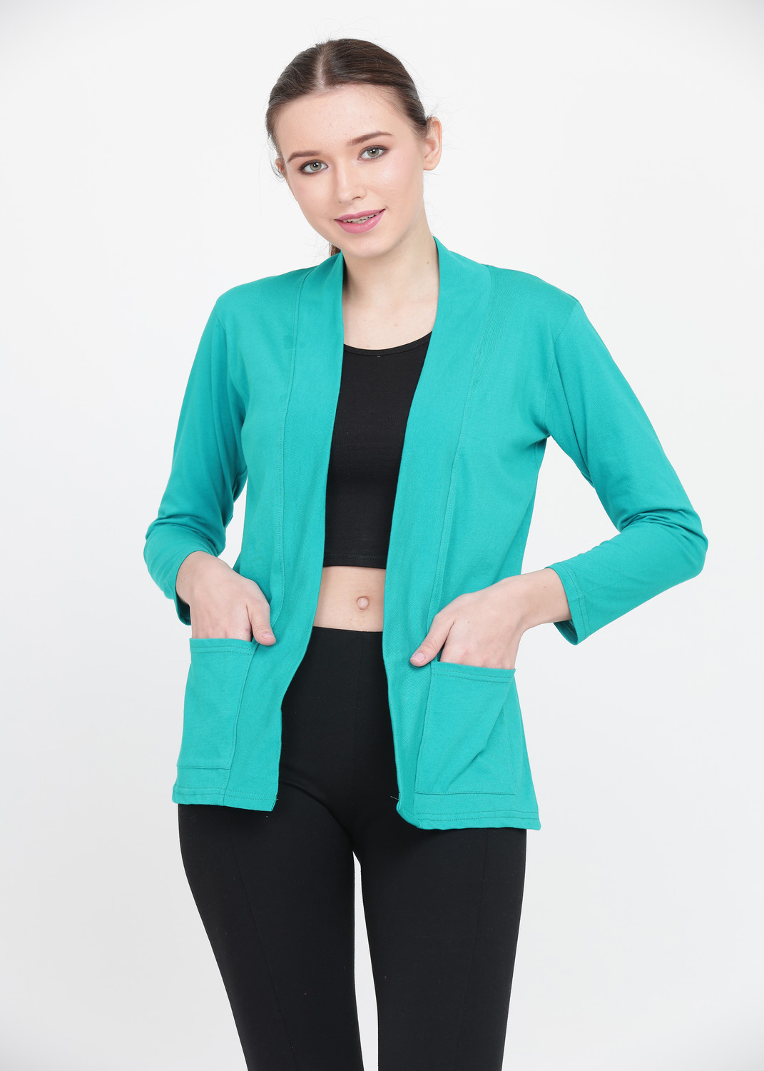 Image of Sera Women Longline Full Sleeve Green Shrug