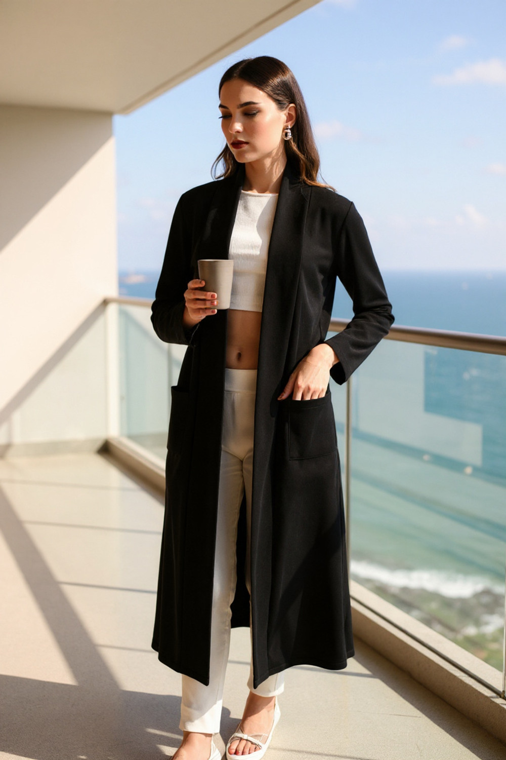 Image of Sera Women Longline Full Sleeve Black Shrug
