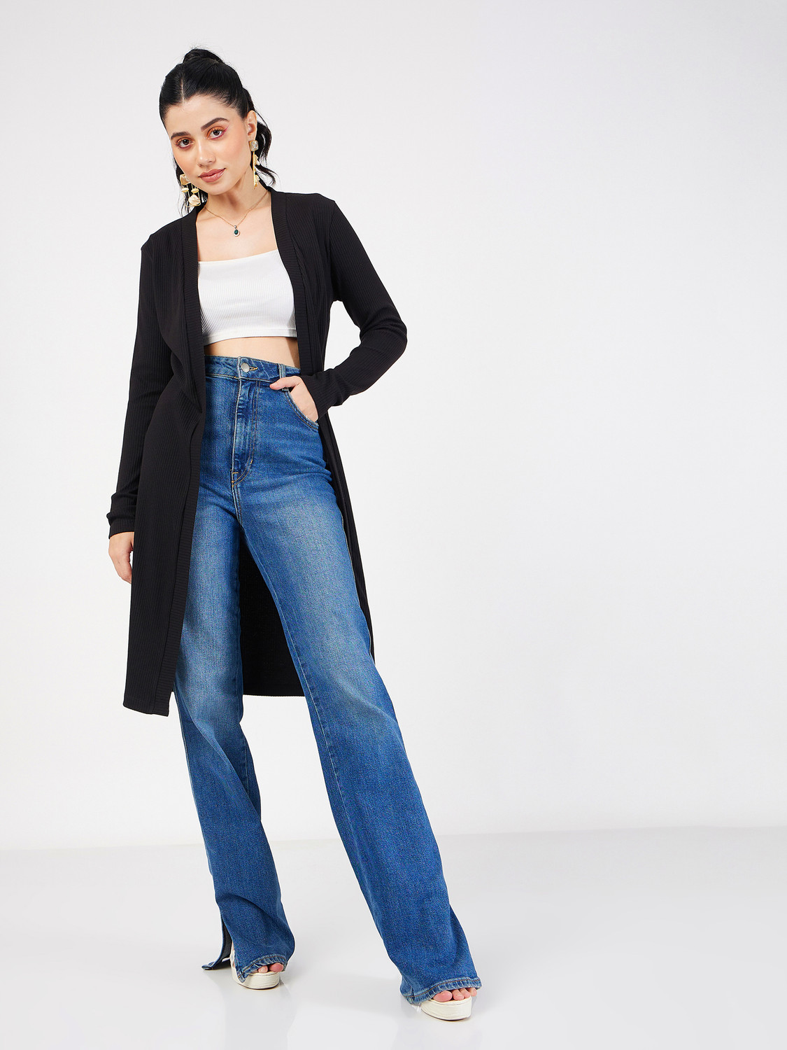 Image of Sera Women Longline Full Sleeve Black Shrug