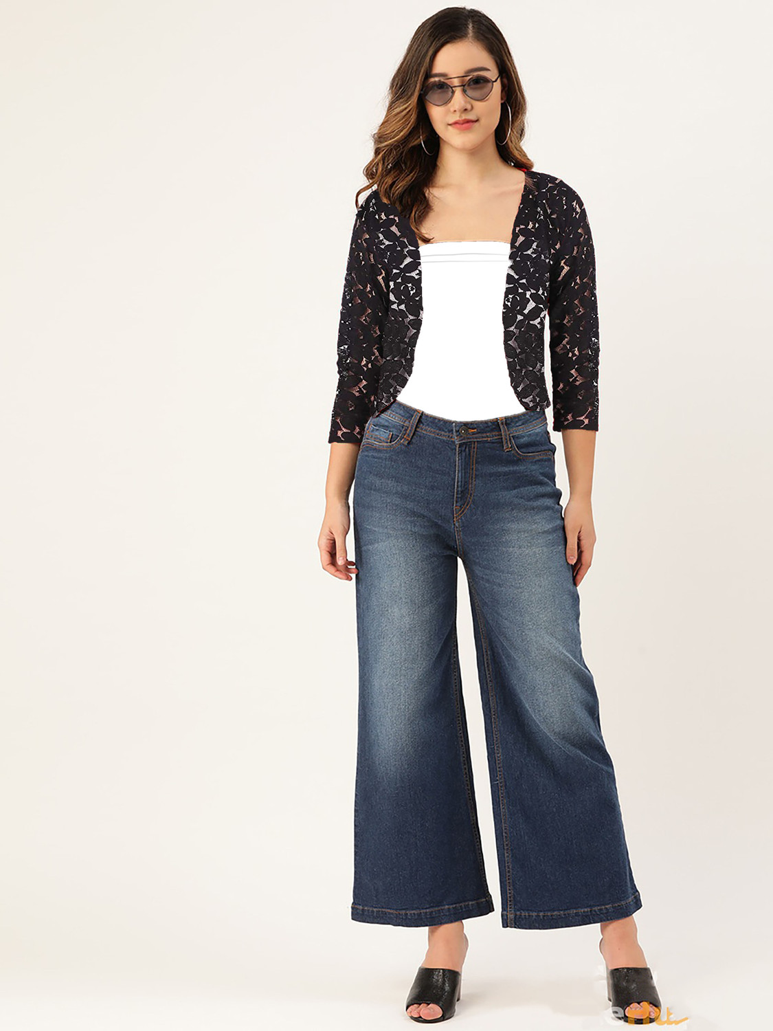 Image of famcomf Women Straight 3 /4th Sleeve Black Shrug