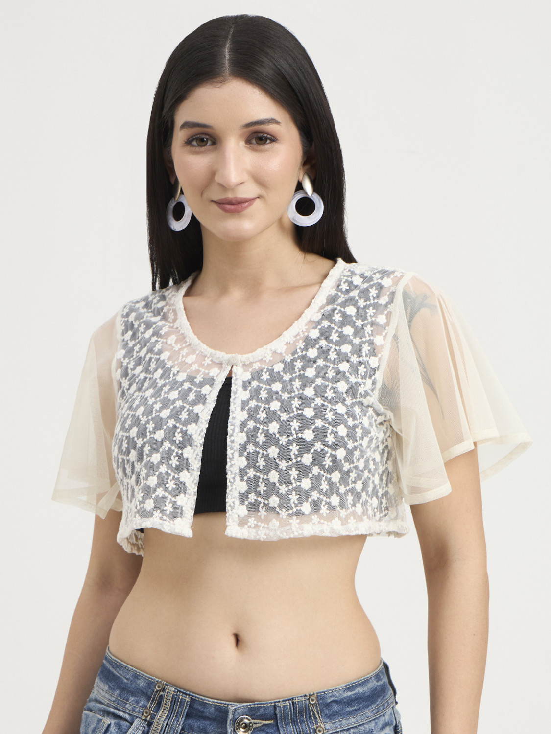 Image of Sera Women Longline Full Sleeve Blue Shrug