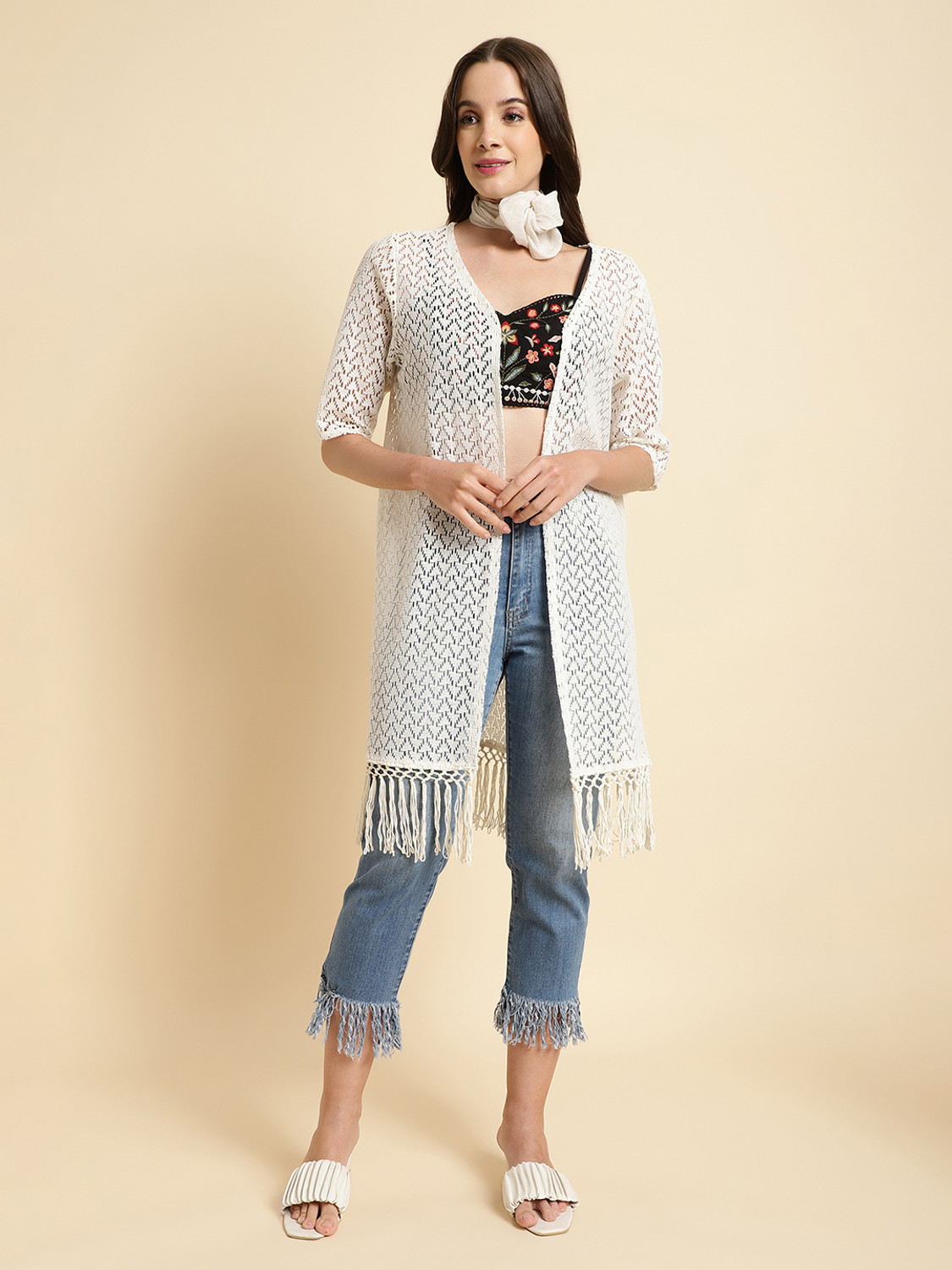 Image of Sera Women Longline Full Sleeve Black Shrug