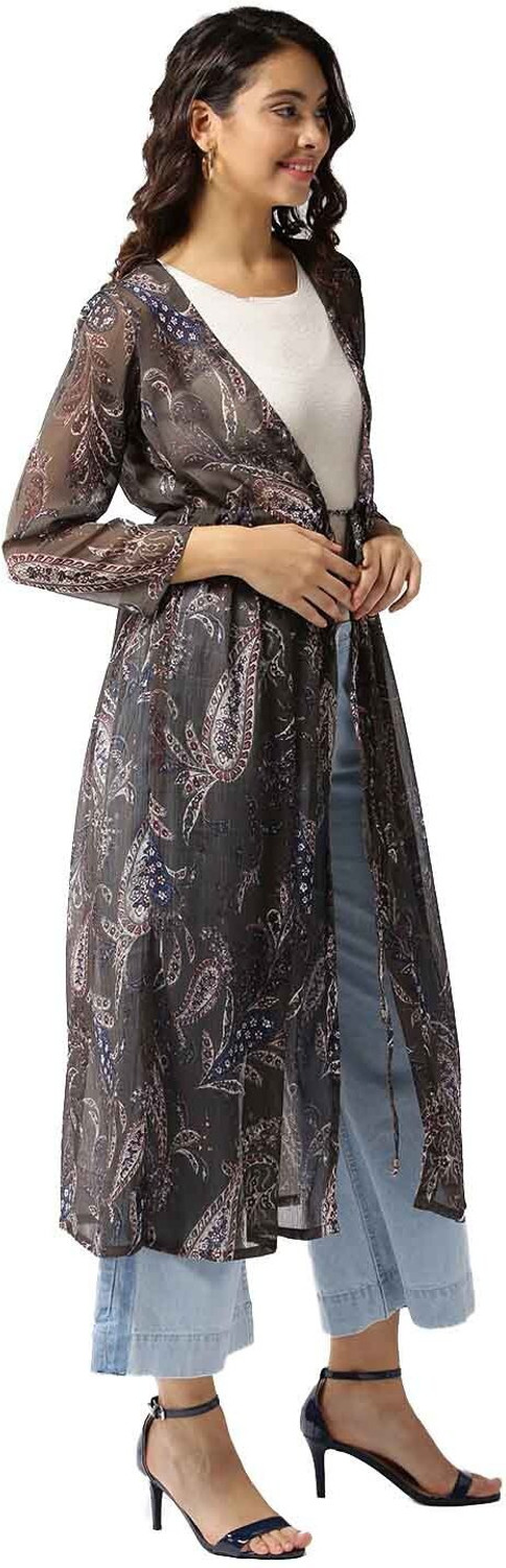 Image of Sera Women Longline Full Sleeve Green Shrug